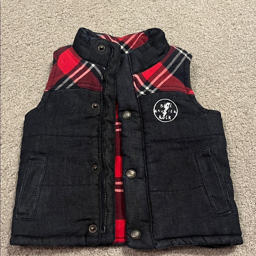 Junior Gaultier Bebe baby 6M 6 Month denim plaid red vest new nwt